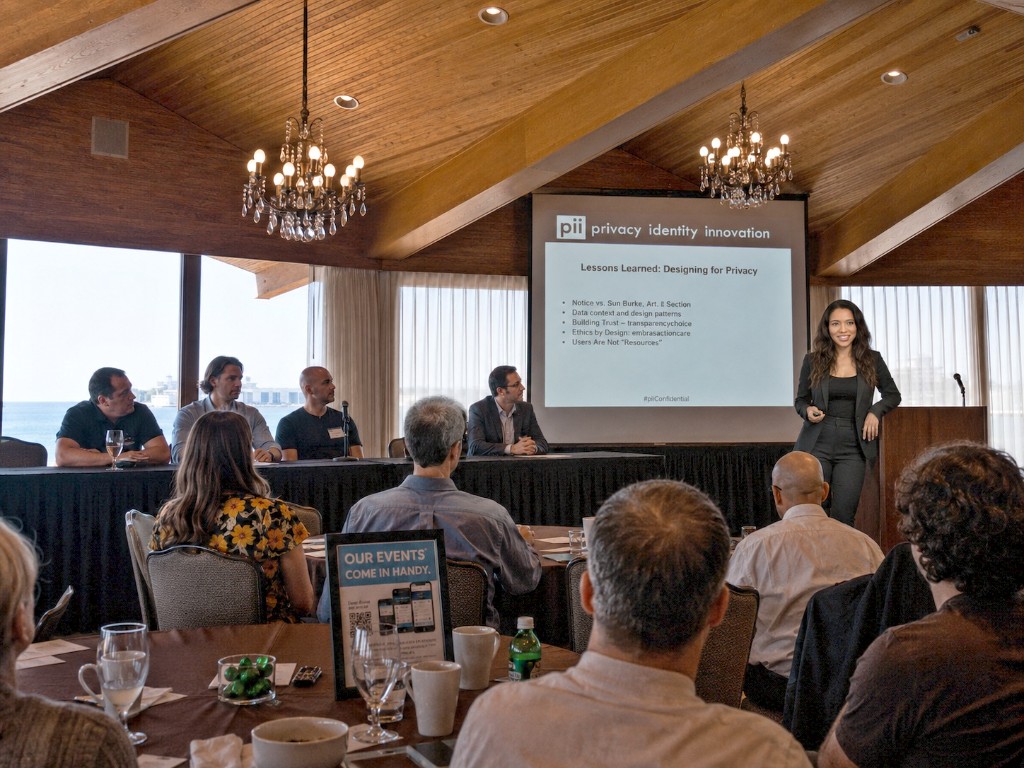 Alisha Outridge presenting on designing for privacy at the Privacy Identity Innovation conference